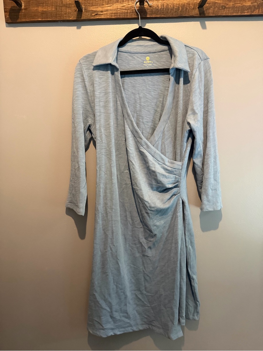 Spartina 449 Light Blue Gray Wrap-Style Long Sleeve Dress